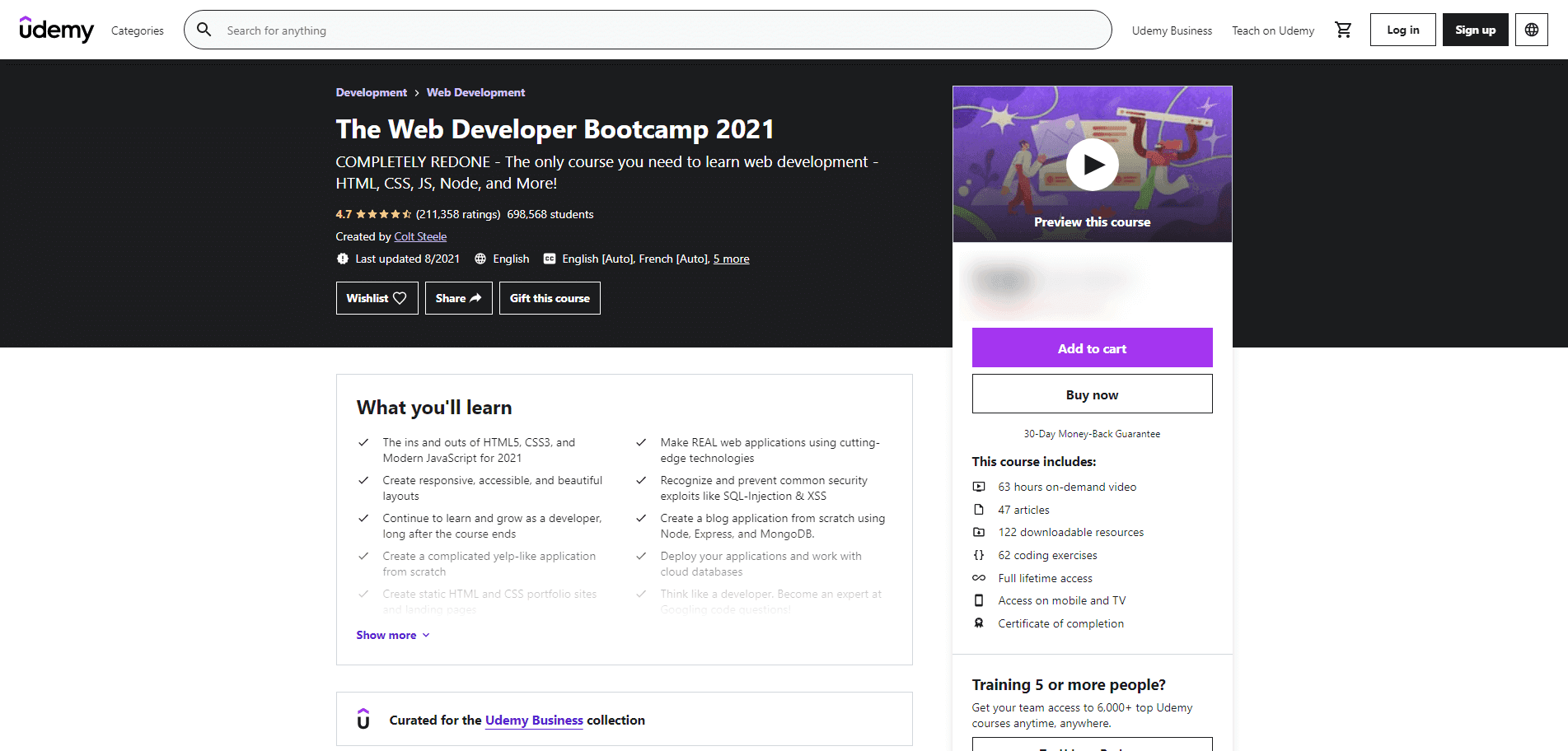 Full stack web developer course