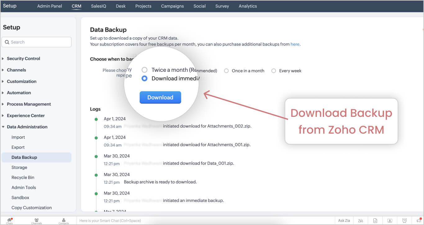 Take Backup Your Data From Zoho CRM