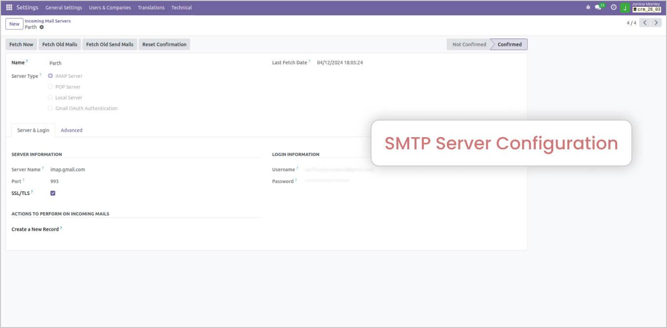 Configure Email SMTP Settings in Odoo