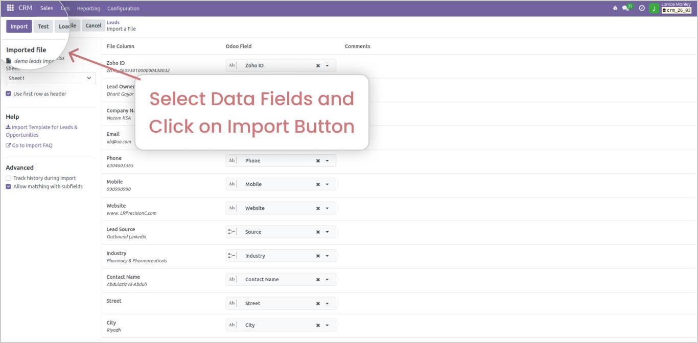 Import Data into Odoo CRM 3